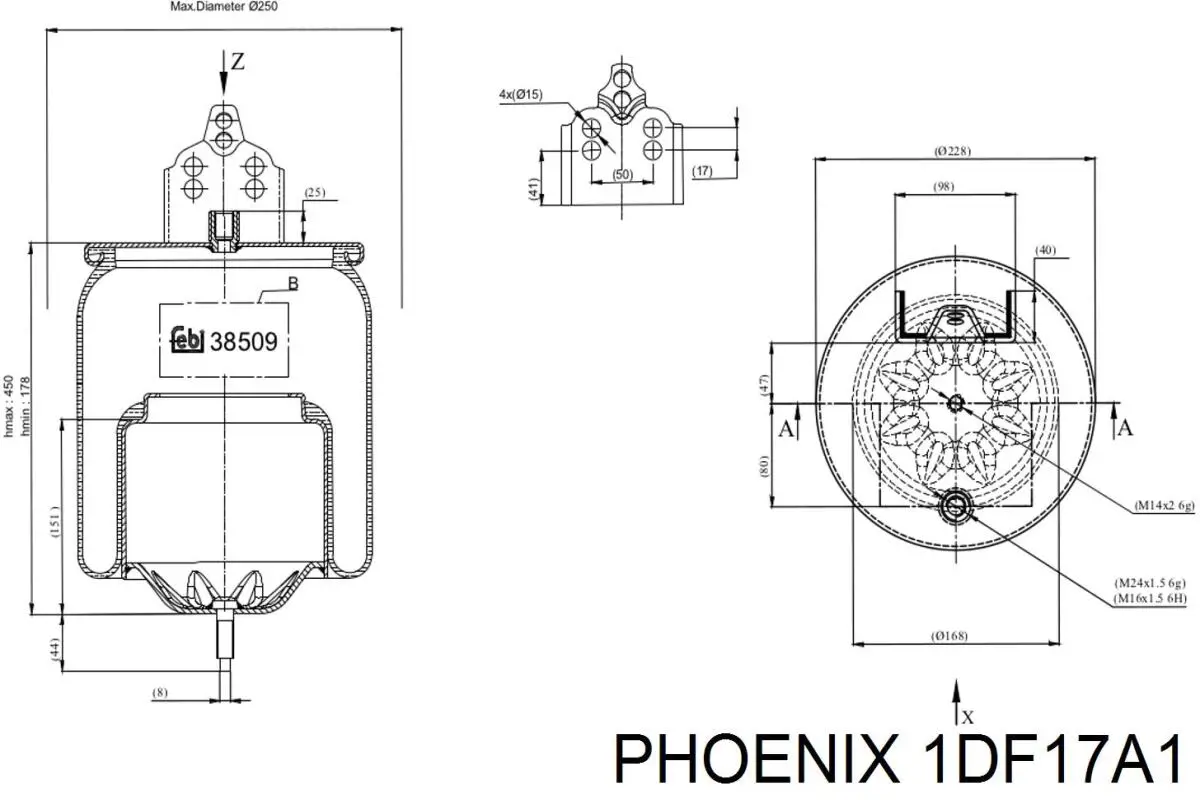 Пневмоподушка (пневморессора) моста 1DF17A1 Phoenix