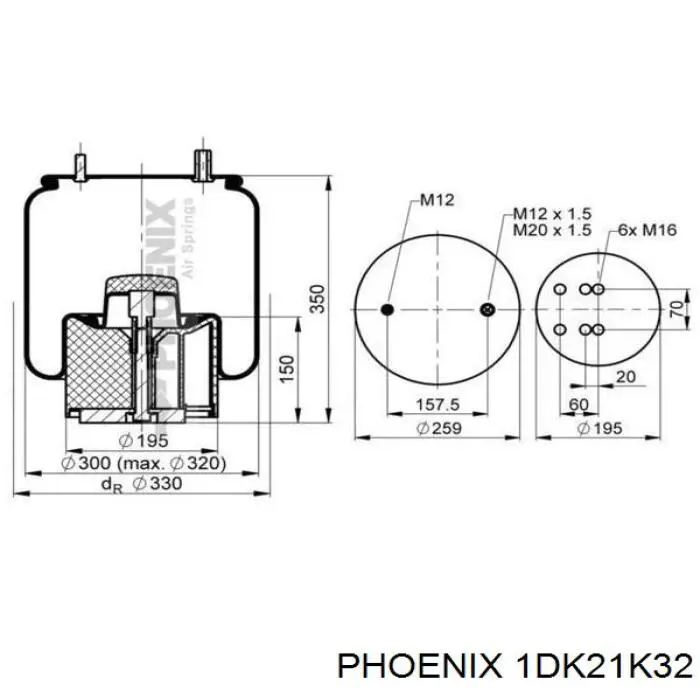 Пневмоподушка (пневморессора) моста 1DK21K32 Phoenix