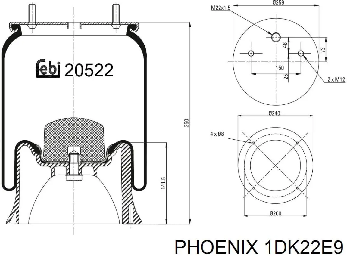 Пневмоподушка (пневморессора) моста 1DK22E9 Phoenix