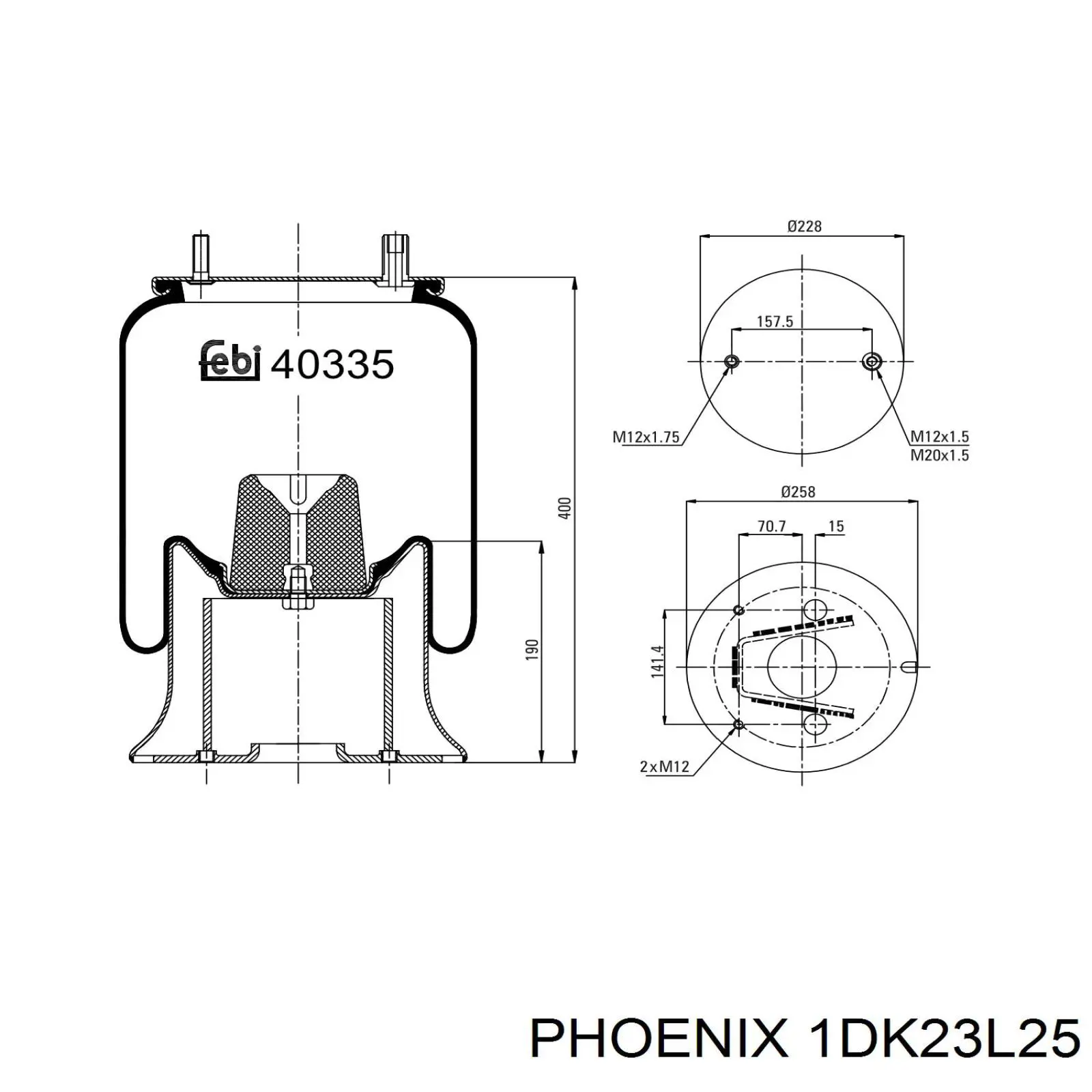 Пневмоподушка (пневморессора) моста 1DK23L25 Phoenix