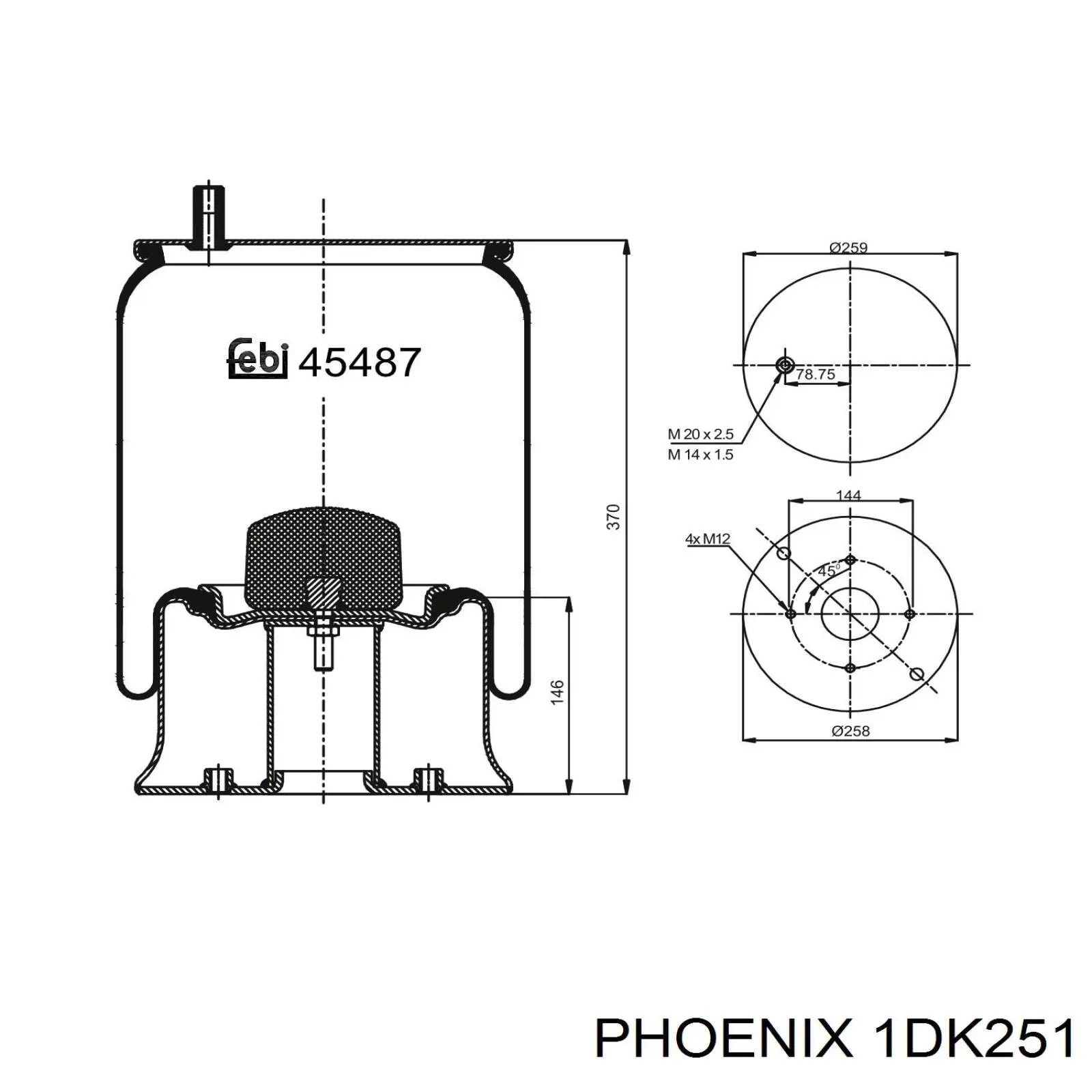 1DK251 Phoenix пневмоподушка (пневморессора моста заднего)