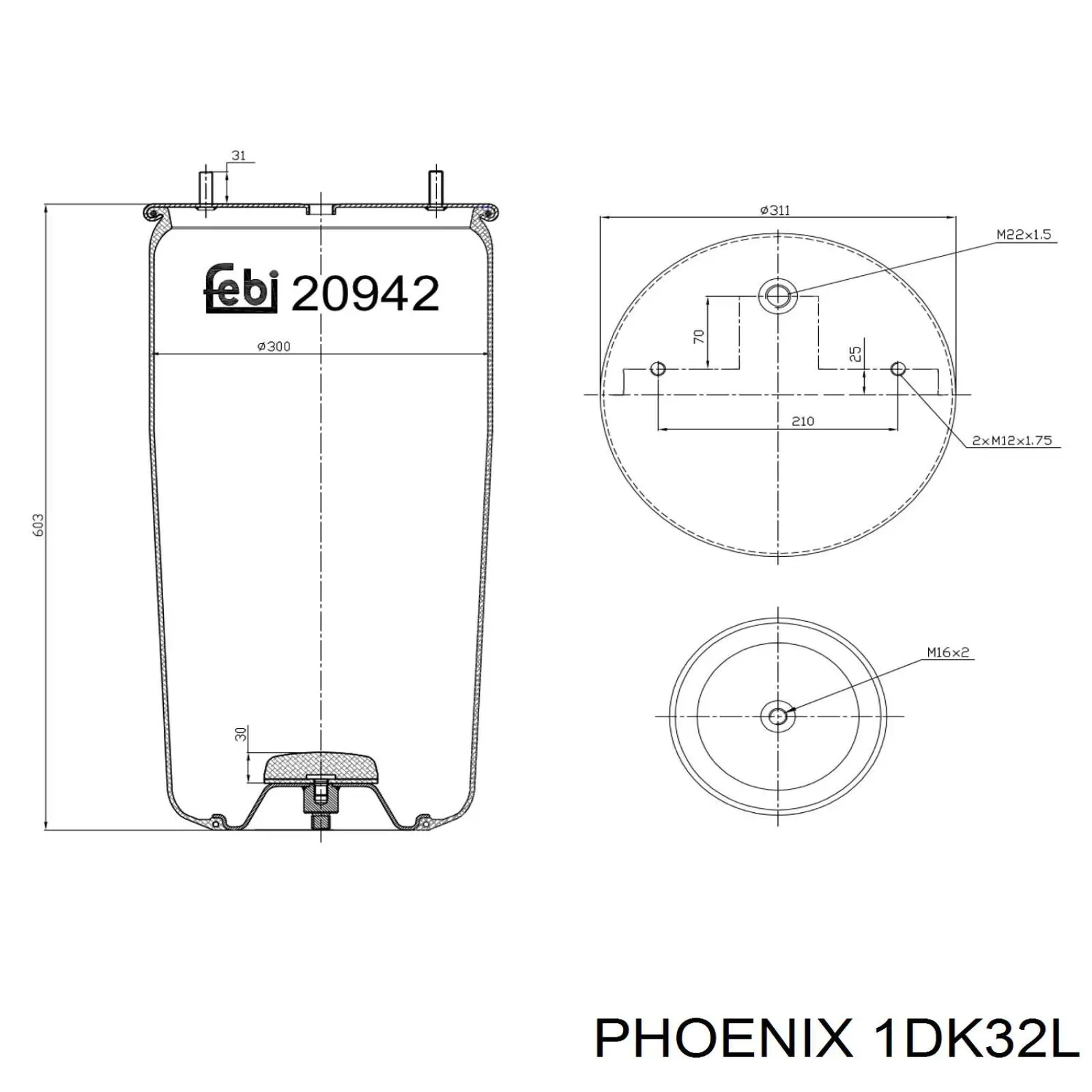 Пневмоподушка (пневморессора) моста 1DK32L Phoenix