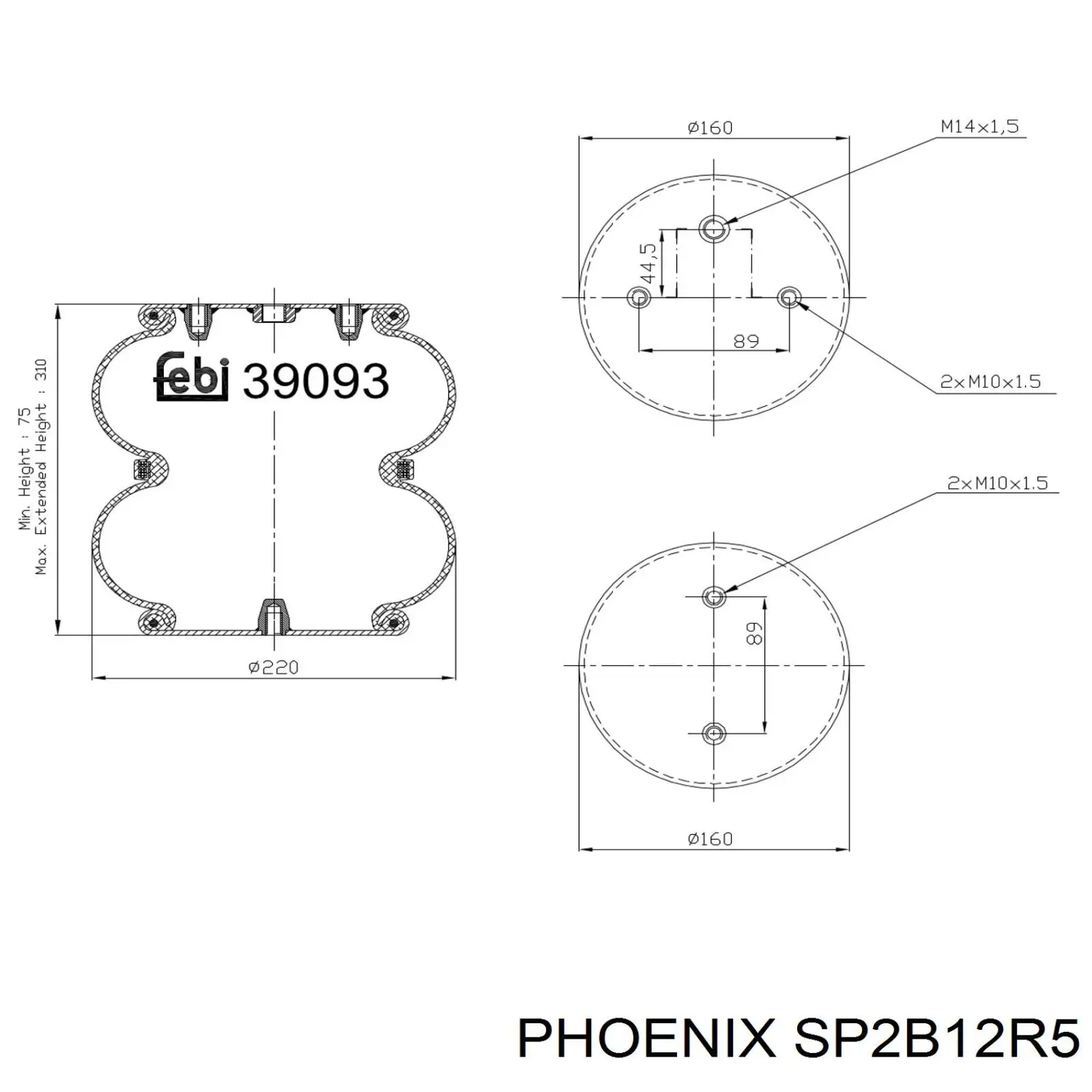 Пневмоподушка (пневморессора) моста SP2B12R5 Phoenix