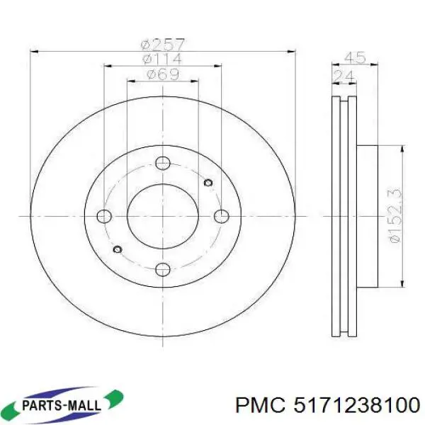 Передние тормозные диски 5171238100 Parts-Mall