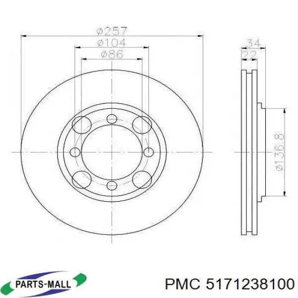 5171238100 Parts-Mall Диск тормозной передний