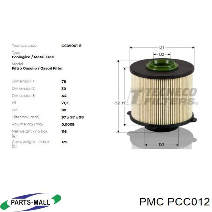 Купить PCC012 Parts-Mall Фильтр-отстойник топлива грубой очистки