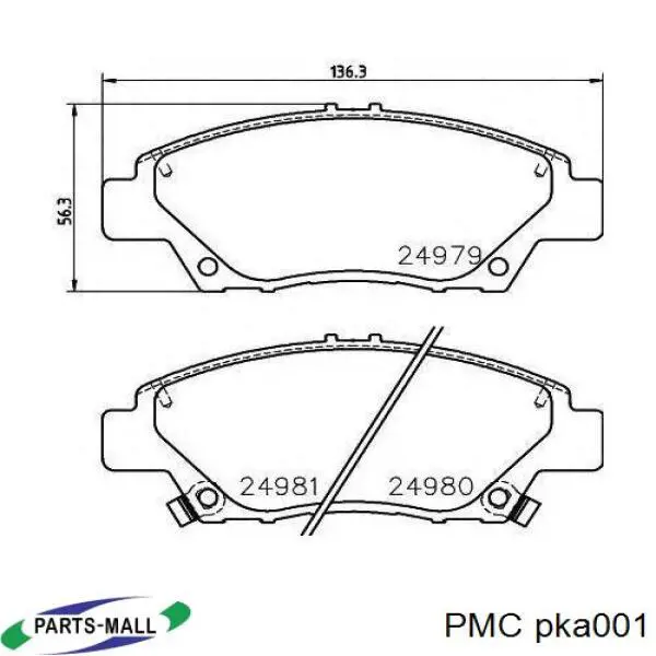 Колодки тормозные передние дисковые PMC PKA001