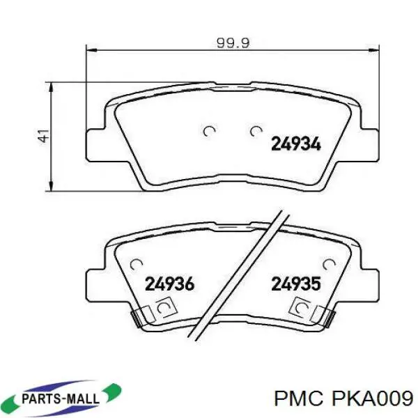 PKA009 Parts-Mall колодки тормозные задние дисковые