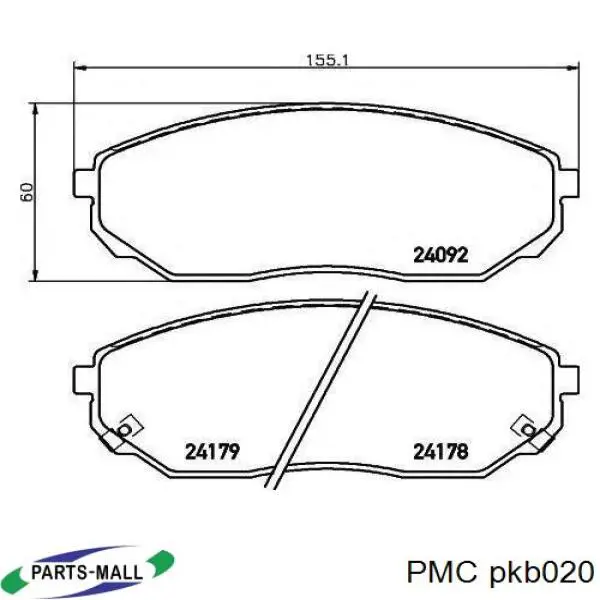 Колодки тормозные передние дисковые PMC PKB020