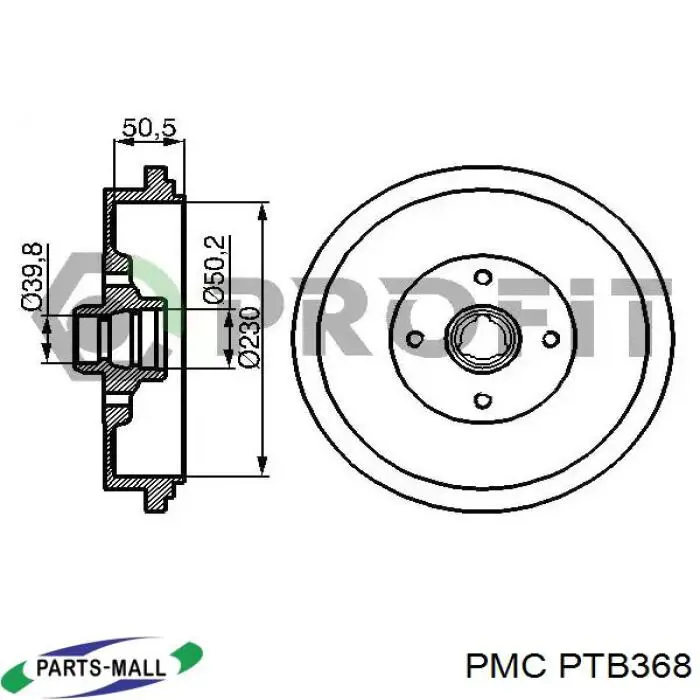 Купить PTB368 Parts-Mall Трос стояночного тормоза задний левый