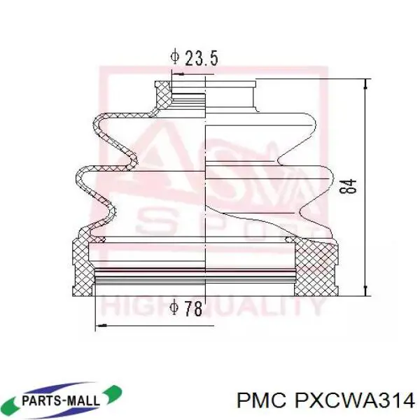 PXCWA314 Parts-Mall Пыльник ШРУСа передней полуоси внутренний