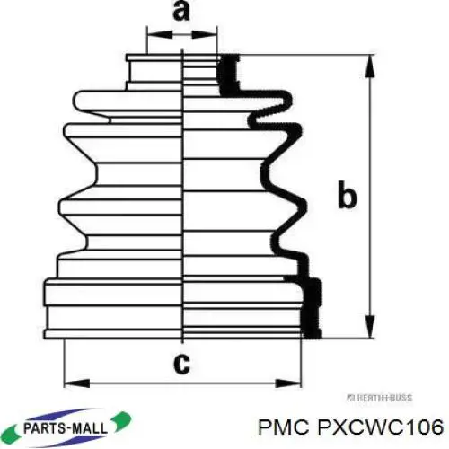 PXCWC106 Parts-Mall Пыльник ШРУСа передней полуоси внутренний