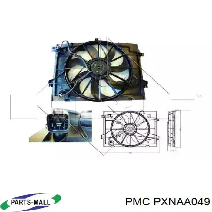 PXNAA049 Parts-Mall диффузор радиатора охлаждения, в сборе с мотором и крыльчаткой