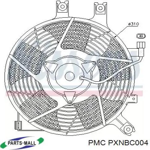 Диффузор радиатора кондиционера, в сборе с крыльчаткой и мотором PXNBC004 Parts-Mall