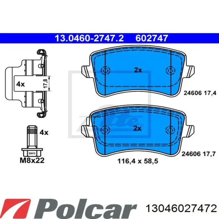 Задние тормозные колодки 13046027472 Polcar