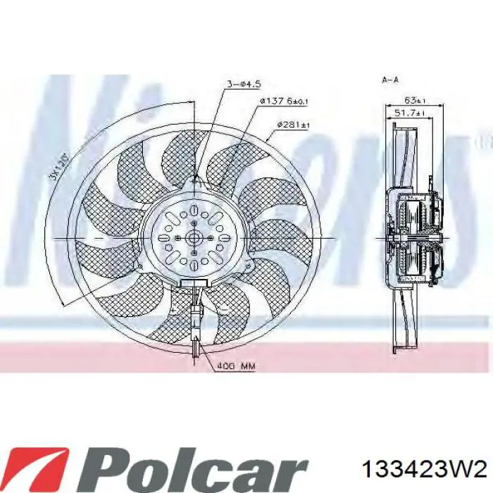 133423W2 Polcar Диффузор радиатора охлаждения в сборе с мотором