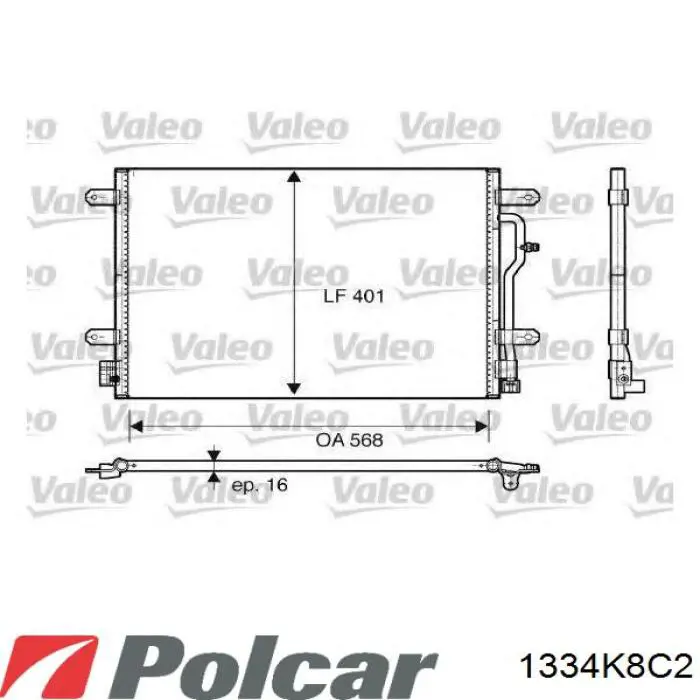 Радиатор кондиционера 1334K8C2 Polcar