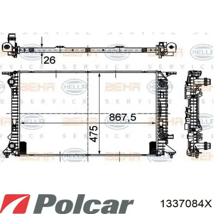 Купить 1337084X Polcar Радиатор водяной