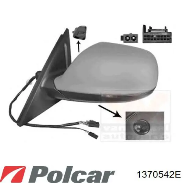 Стекло левого зеркала заднего вида 1370542E Polcar