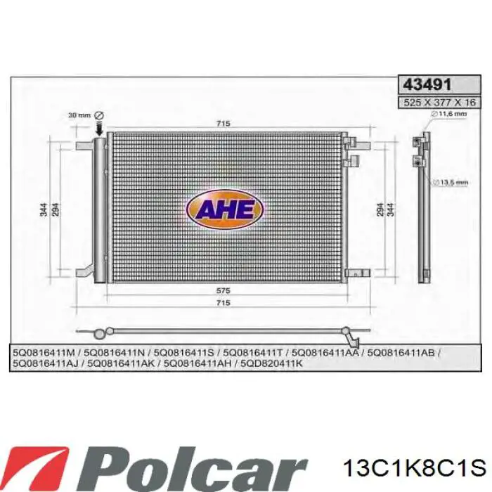 Condensador aire acondicionado 13C1K8C1S Polcar