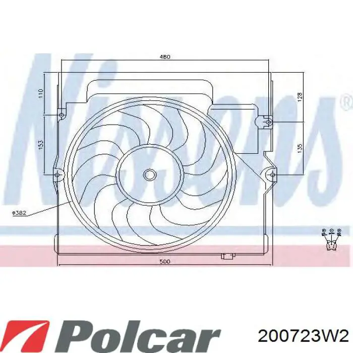 200723W2 Polcar Диффузор радиатора кондиционера, в сборе с крыльчаткой и мотором