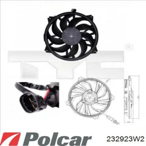 Купить 232923W2 Polcar Электровентилятор охлаждения в сборе (мотор+крыльчатка)