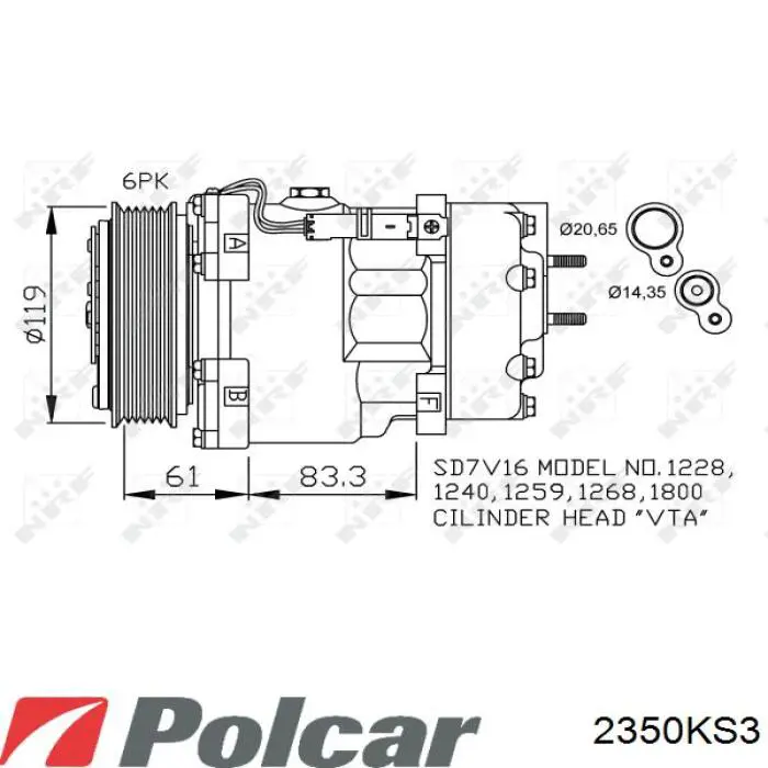 Компрессор системы кондиционирования Polcar 2350KS3 цена, от 176.34 USD