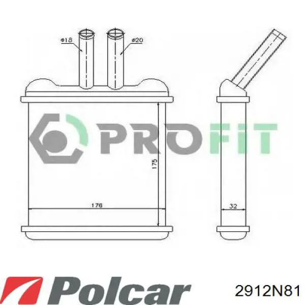 Радиатор печки (отопителя) Polcar 2912N81 цена, от 22.43 USD