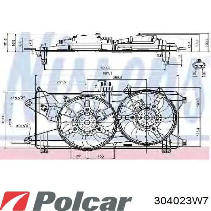304023W7 Polcar диффузор радиатора охлаждения, в сборе с мотором и крыльчаткой