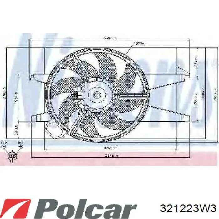321223W3 Polcar диффузор радиатора охлаждения, в сборе с мотором и крыльчаткой