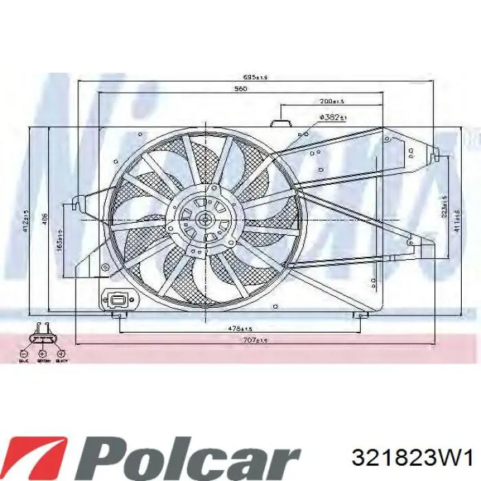 321823W1 Polcar диффузор радиатора охлаждения, в сборе с мотором и крыльчаткой