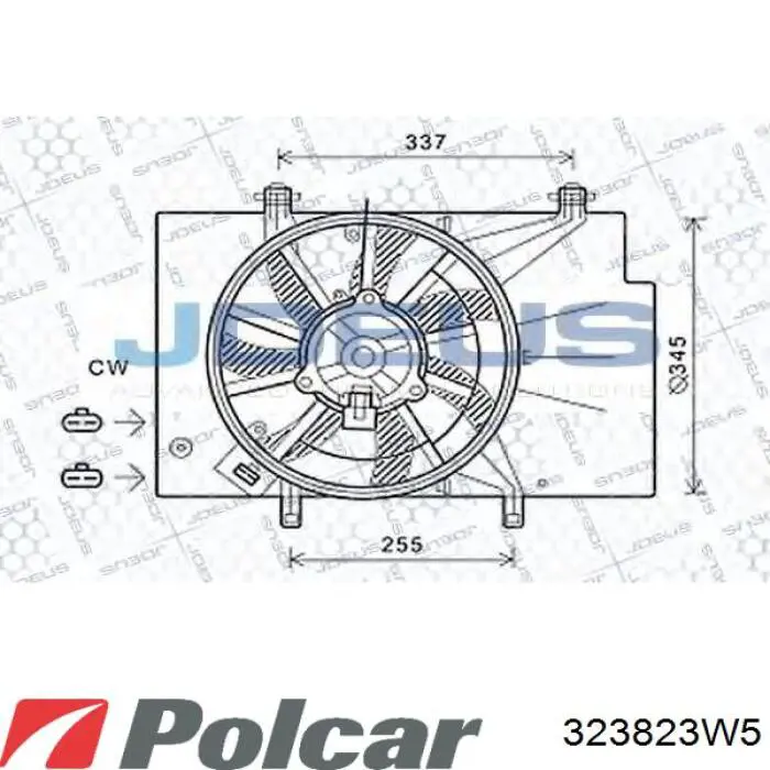 323823W5 Polcar difusor do radiador de esfriamento, montado com motor e roda de aletas