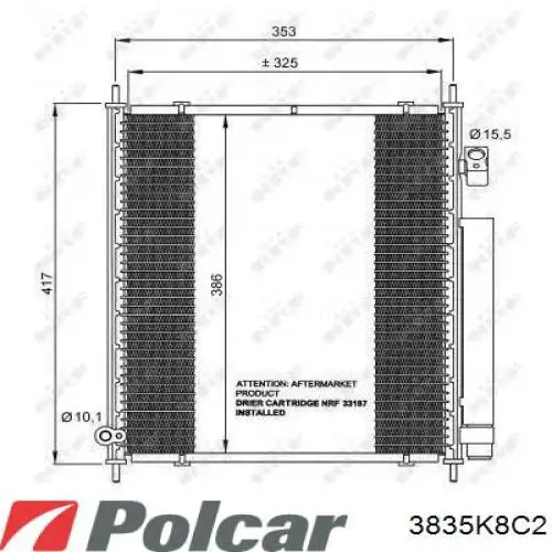 Конденсатор кондиционера Polcar 3835K8C2 цена, от 66.90 USD