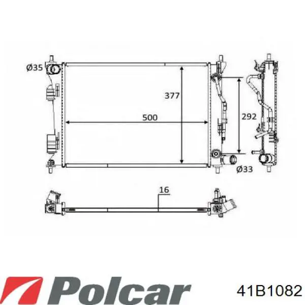 Radiador refrigeración del motor 41B1082 Polcar