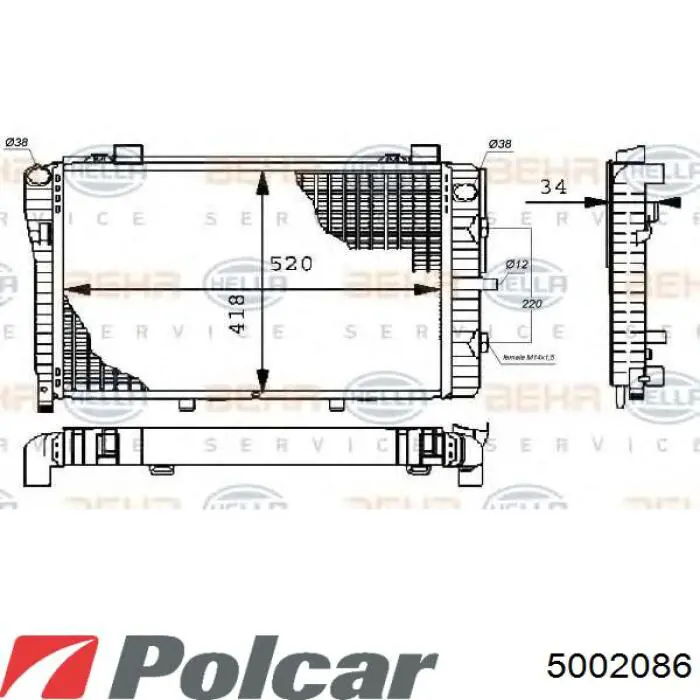 Купить 5002086 Polcar Радиатор водяной