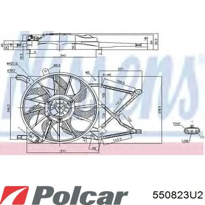 550823U2 Polcar диффузор радиатора охлаждения, в сборе с мотором и крыльчаткой