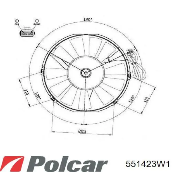 551423W1 Polcar электровентилятор кондиционера в сборе (мотор+крыльчатка)