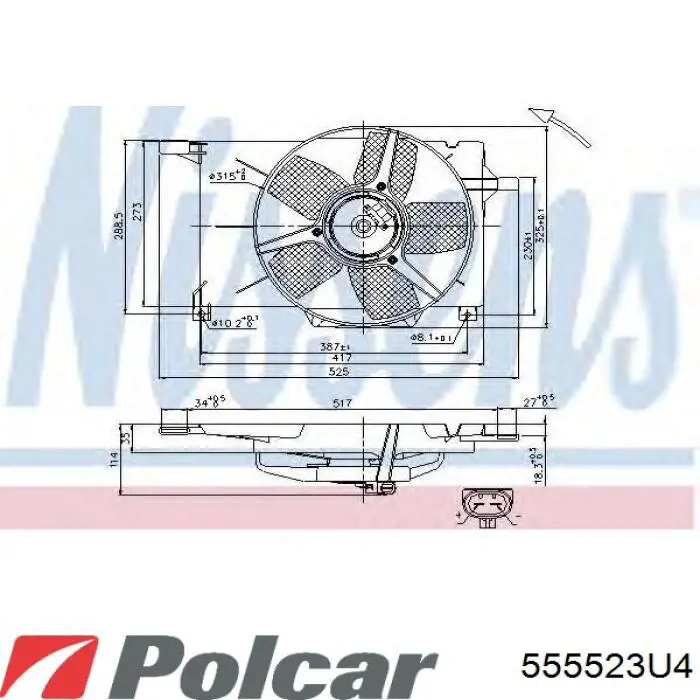 555523U4 Polcar электровентилятор охлаждения в сборе (мотор+крыльчатка)