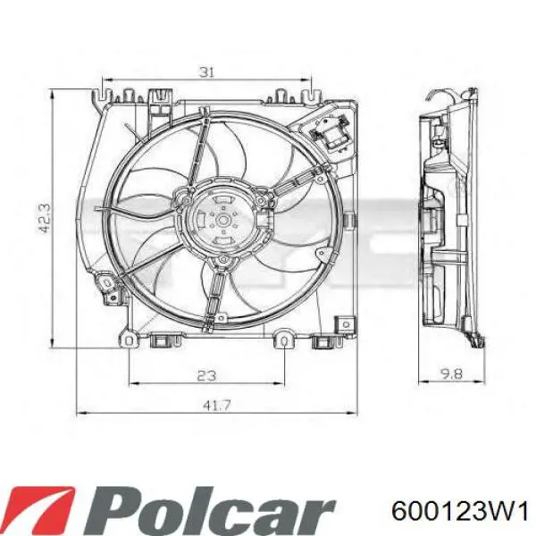 Купить 600123W1 Polcar Электровентилятор охлаждения в сборе (мотор+крыльчатка)