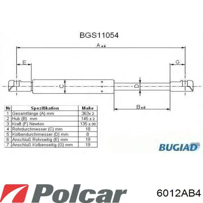 Амортизатор стекла багажника (двери 3/5-й задней (ляды) 6012AB4 Polcar