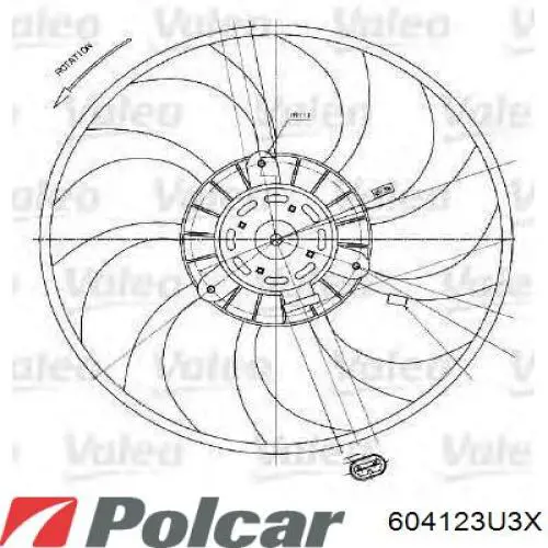 Купить 604123U3X Polcar Электровентилятор охлаждения в сборе (мотор+крыльчатка)
