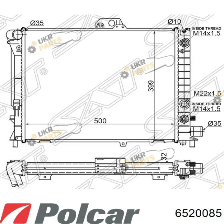 Купить 6520085 Polcar Радиатор водяной