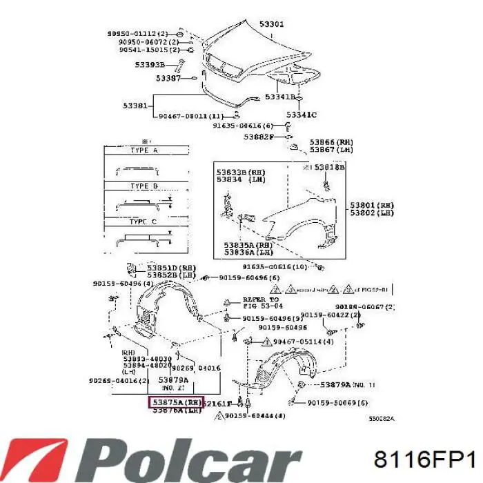 Правый подкрылок переднего крыла Polcar 8116FP1 цена, от 13.79 USD