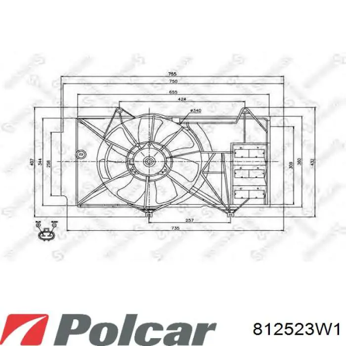 812523W1 Polcar Мотор вентилятора системы охлаждения левый