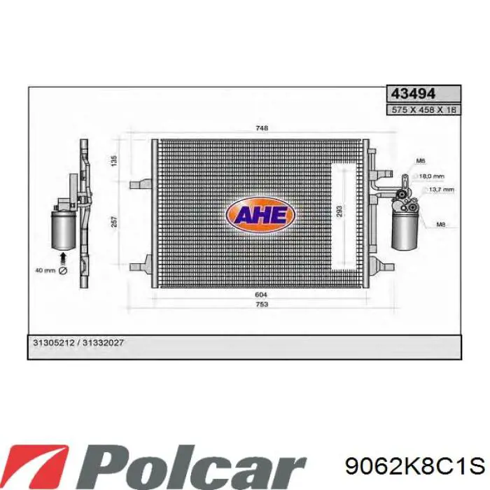 Радиатор кондиционера 9062K8C1S Polcar