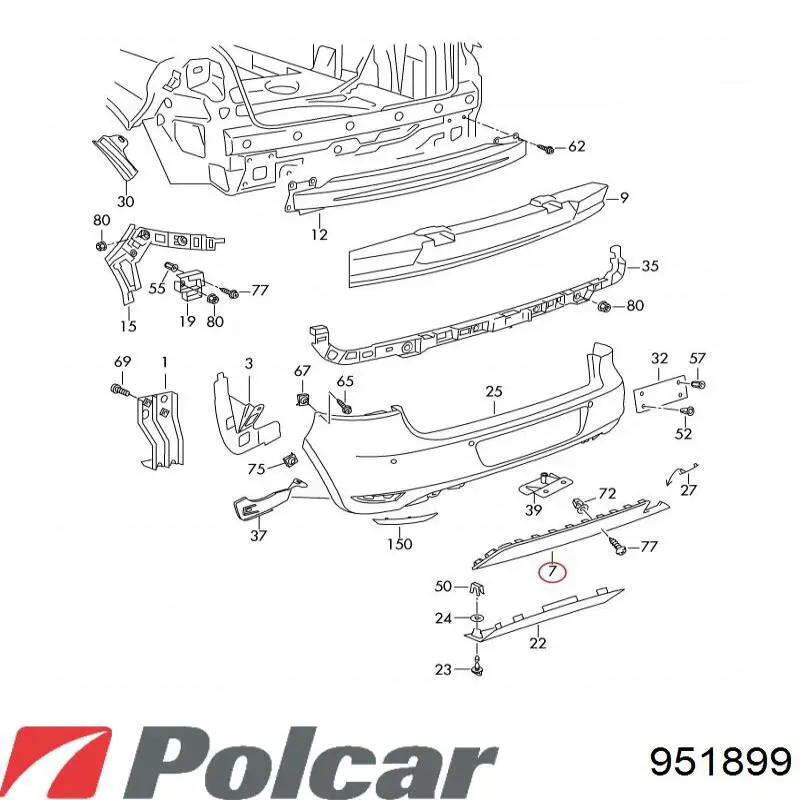 Спойлер заднего бампера 9518992 Polcar