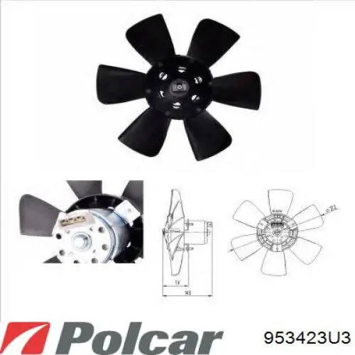 Электровентилятор охлаждения в сборе (мотор+крыльчатка) правый Polcar 953423U3
