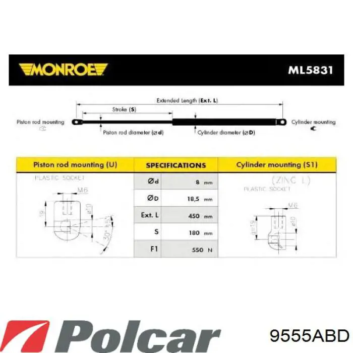 Амортизатор багажника 9555ABD Polcar