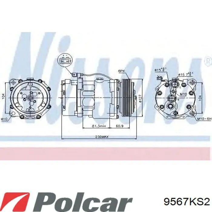 Компрессор системы кондиционирования Polcar 9567KS2 цена, от 188.48 USD