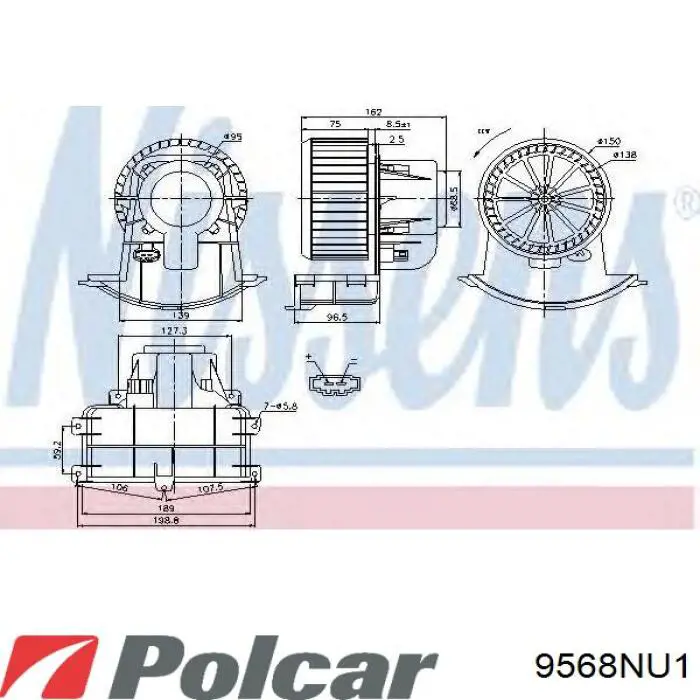 Мотор вентилятора печки (отопителя салона) Polcar 9568NU1 цена, от 36.25 USD